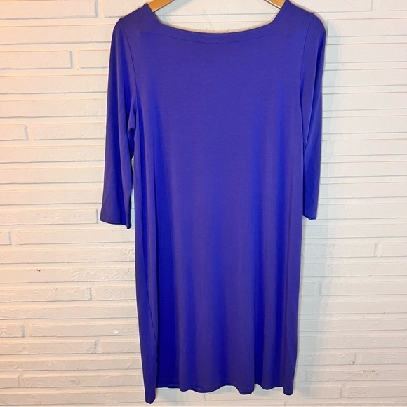 Eileen Fisher Periwinkle 3/4 Sleeve Square Neck Shift Dress, Women’s Size Medium - Picture 6 of 7